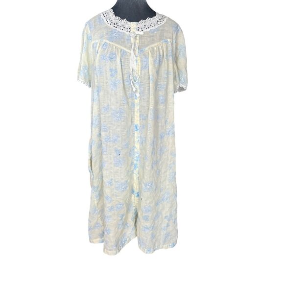 Vintage Character Womens Button-Down Short Sleeve Nightgown W/ Lace Collar & Flo - Picture 1 of 6